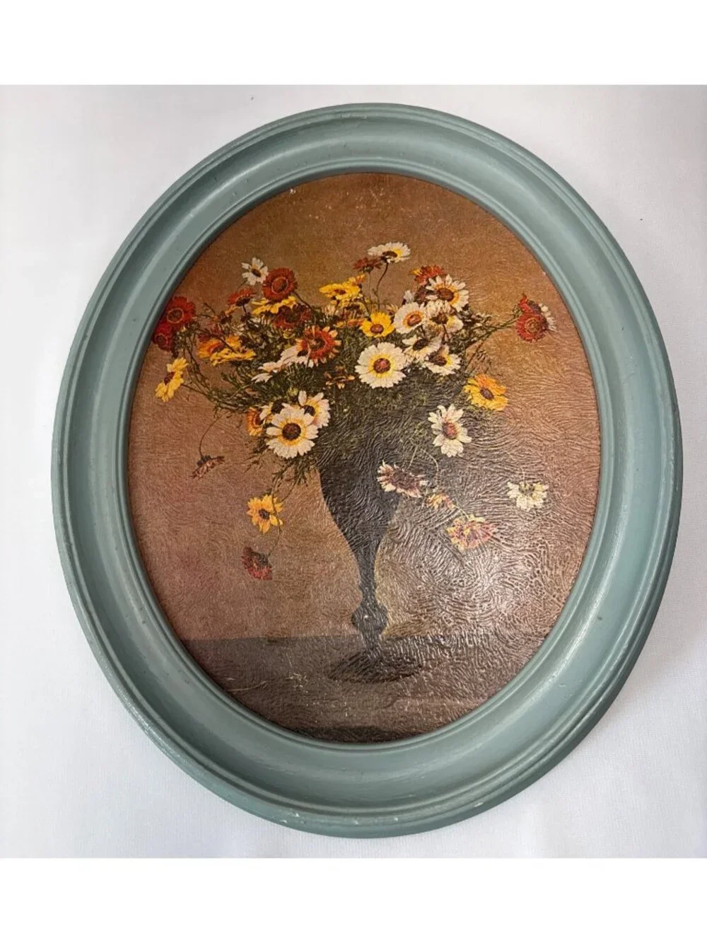 Floral Lithograph Green Plastic Oval Frame 10